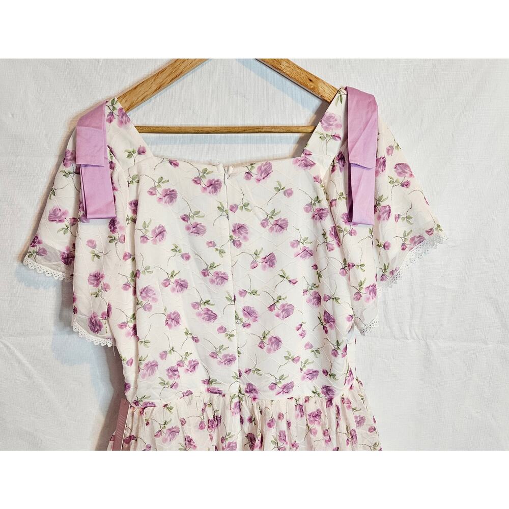 Ivy City Co Annabella Dress Purple Roses Chiffon Ribbons Tulle XL Spring Easter - Picture 7 of 9